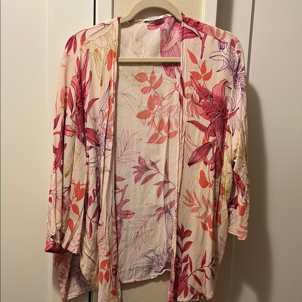 Floral Women's Sweater - Pink and Cream